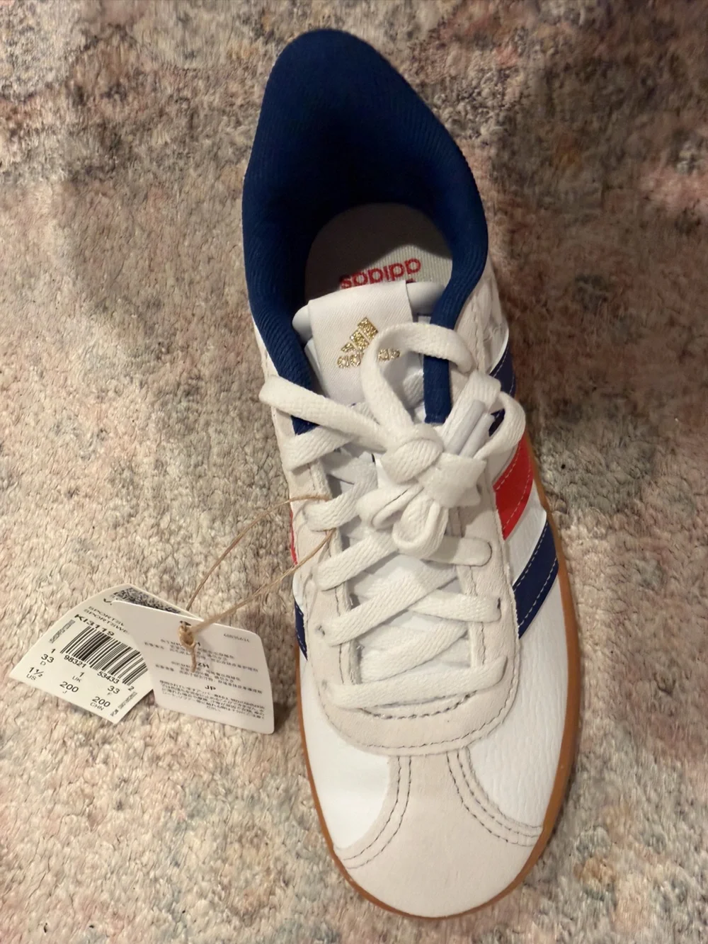 Kids VL Court 2.0 White Sneakers with Blue and Red Stripes